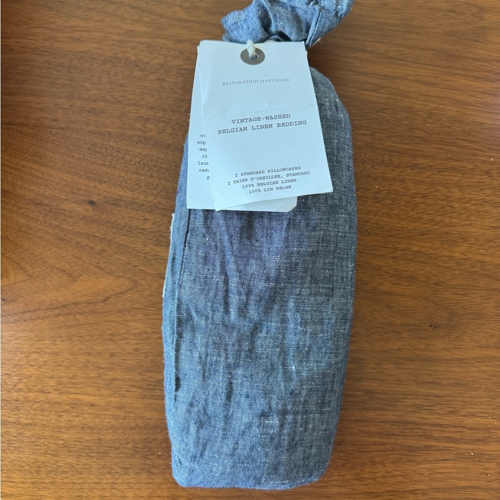 NWT RESTORATION HARDWARE Belgian Linen Vtg Washed 2 Standard Pillow Cases Indigo - Picture 2 of 8